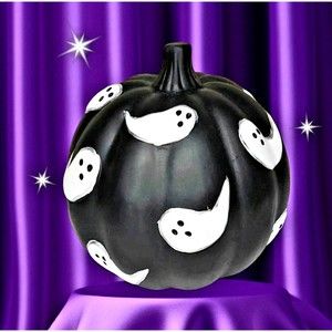Novogratz Ghost Black Pumpkin Halloween Tabletop Decor Ceramic Figurine 6" NEW